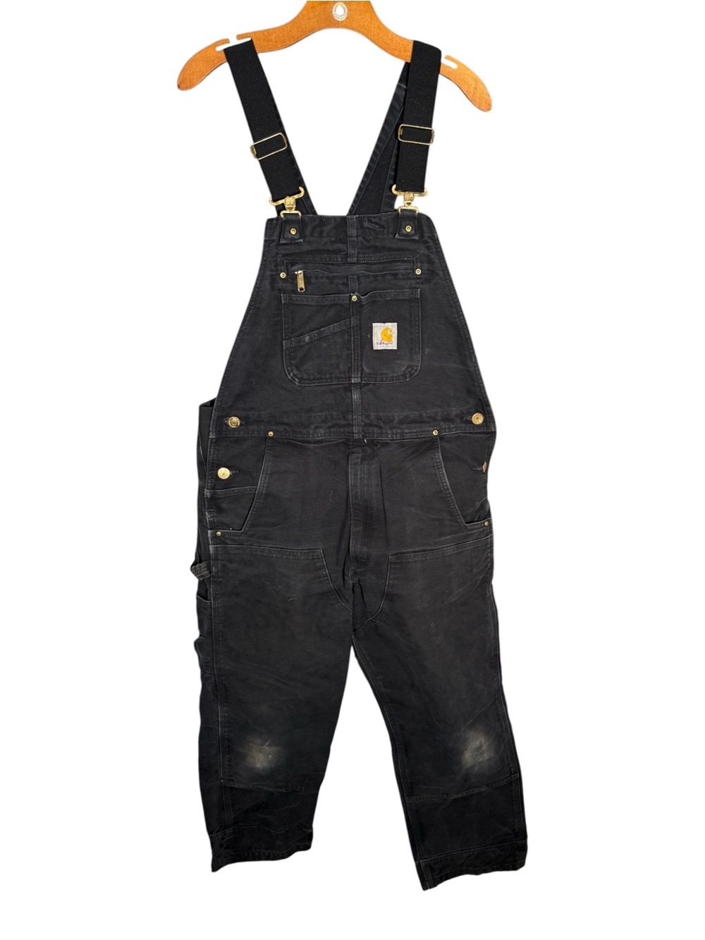 Carhartt Relaxed Fit Double Knee Overalls Black Relaxed Fit 34x30 hemmed??